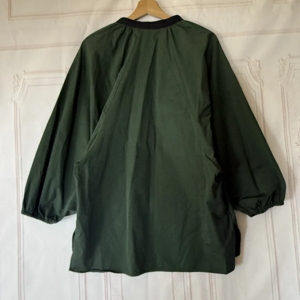 Tory Burch V Neck Puff Sleeve Tunic Banyan Green Size M